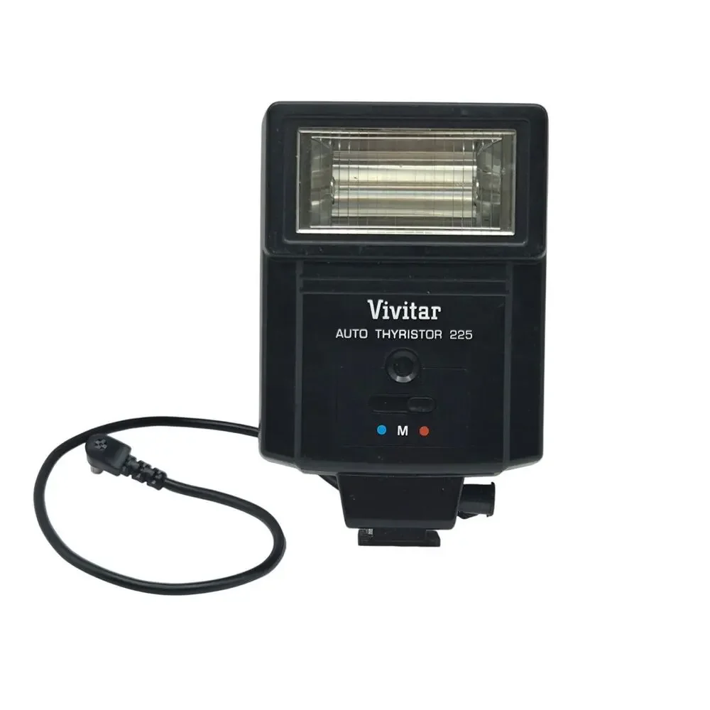 Vivitar Auto Thyristor 225 Camera Flash Shoe Mount W/ PC Sync Cord Tested Works